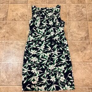 Chaps Womens Black‎ Green Floral Sleeveless Boat Neck Sheath Dress Size 12